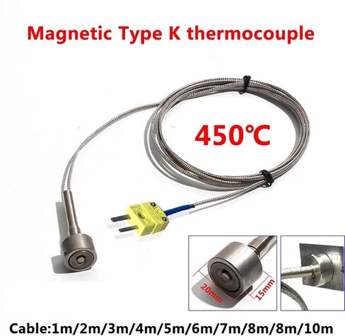 Magnetic Thermocouple Type K 0~450 °C Handheld Surface Temperature Sensor Dia 20mm Shielded Cable 1-6m with Miniature Connector(8m) in Saudi Arabia