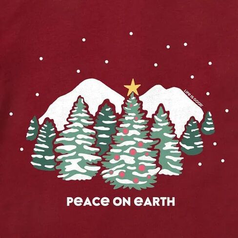 Life is Good. Women's Snowy Xmas Tree Long Sleeve Crusher Vee, Adirondack Red in Saudi Arabia