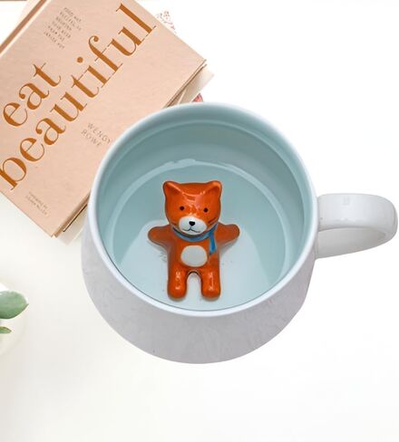 3D Animal Cup Coffee Mug Comes With A Cute Inside Creative Morning Mug Animal Cup For Hot And Cold Tea Milk Coffee Perfect For Kids Decorations Best Office Cup (Cat) (Ceramic), 400 ML in Saudi Arabia