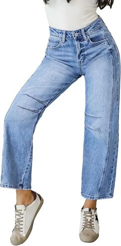 EIMMOL Straight Leg Jeans for Women Fall Fashion Cropped Mid-Rise Boyfriend Micro Stretchy Denim Ankle Pants in Kuwait