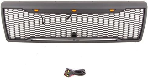 شبكة أمامية متوافقة مع Ford F150 F250 F350 1992 1993 1994 1995 1996 غطاء محرك السيارة المصد الأمامي شواية أسود غير لامع إدراج شبكة قرص العسل البلاستيكية مع أضواء العنبر in Saudi Arabia