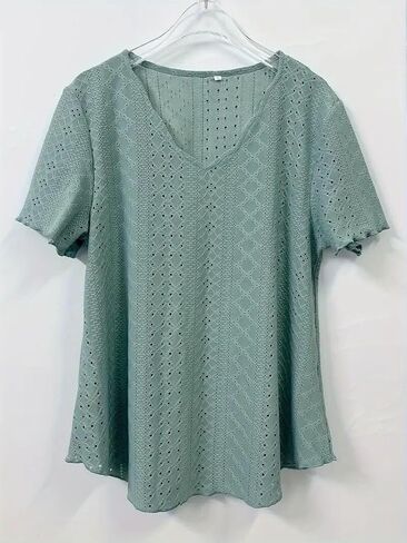 Women's V Neck Short Sleeve Solid Color Casual Top Loose Fit Blouse for Daily Versatile Outfits in Saudi Arabia