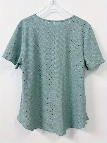 Women's V Neck Short Sleeve Solid Color Casual Top Loose Fit Blouse for Daily Versatile Outfits in Saudi Arabia
