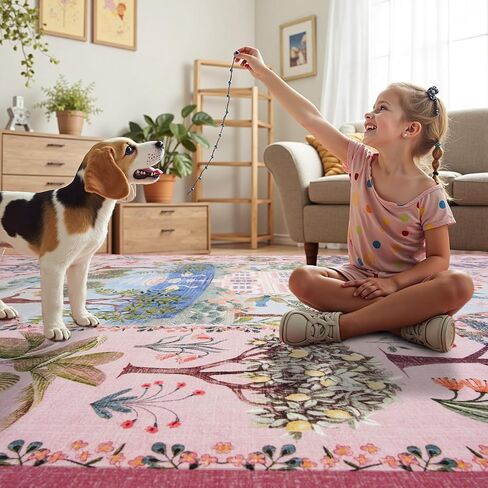 Vasofe 3x5 Rug, Pink Washable Rugs for Entryway, Girls Bedroom, Laundry Room,Indoor Floor Mat, Modern Jungle Animal Floral Mats for Living Room, Nursery, Farmhouse,Non Slip Low Pile Soft Carpet in Saudi Arabia