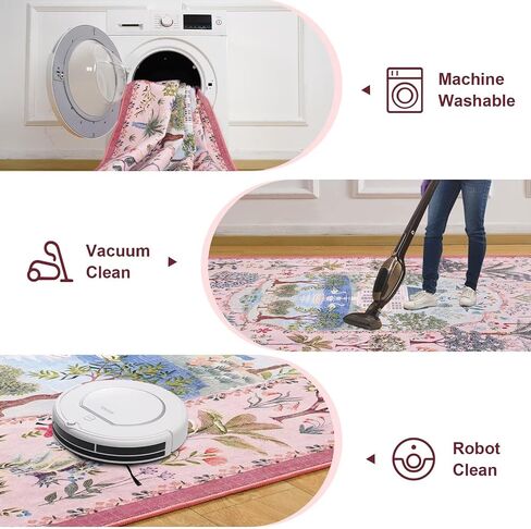 Vasofe 3x5 Rug, Pink Washable Rugs for Entryway, Girls Bedroom, Laundry Room,Indoor Floor Mat, Modern Jungle Animal Floral Mats for Living Room, Nursery, Farmhouse,Non Slip Low Pile Soft Carpet in Saudi Arabia