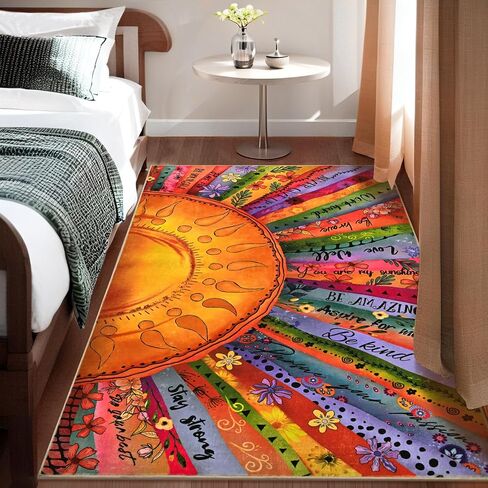 Likiyol Sun Entryway Rug 2x3 سجادة صغيرة، سجادة باب نصف دائرة للمدخل الداخلي سجاد ملهم غير قابل للانزلاق للمدخل، سجاد رمي من الصوف الصناعي الناعم قابل للغسل للدخول، المطبخ، الحمام، كومة منخفضة in Kuwait