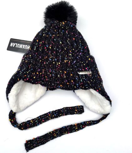 HUAMULAN النساء الشتاء شيربا قبعات صغيرة متماسكة الأذن اللوحات بيرو غطاء آذان صوف مبطن رقيق تزلج الثلوج قبعة Pompom in Kuwait