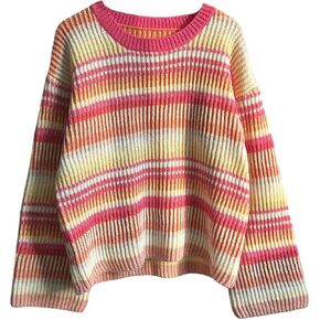 Verdusa Women's Colorful Striped Pullover Sweaters Drop Shoulder Rib Knit Tops Fall Clothes in Saudi Arabia