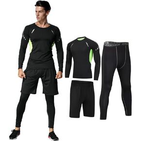 3 PCS Men's Compression Set - Workout Long Sleeve Top & Pants with running Shorts | Moisture-Wicking Gym Bundle in Kuwait