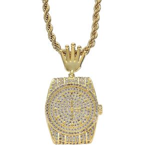 Iced Out Necklace for Men - Wrist Watch Pendant Wrist Watch Hip Hop Pendant - Copper Plated 18K Gold Micro Inlaid Zircon with 23.6in Rope Chain Hip Hop Rapper Jewelry Giftting in Saudi Arabia