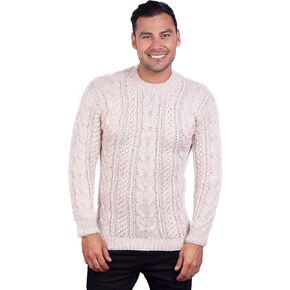Irish Aran Sweater for Men - Hand Cable Knitted Crewneck Pullover in Alpaca Wool in Kuwait
