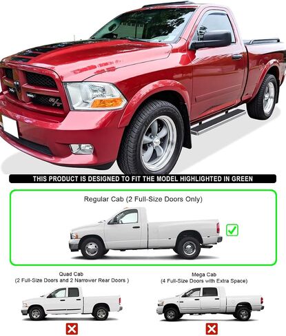 HD Ridez Side Step 6 بوصات مصقولة من الفولاذ المقاوم للصدأ متوافقة مع Dodge Ram 1500 2002-2008 الكابينة العادية ورام 2500 3500 2003-2009 (باستثناء موديلات Daytona Rumble Bee وSRT-10) (قضبان الخطوات الجانبية لشريط Nerf) in Saudi Arabia