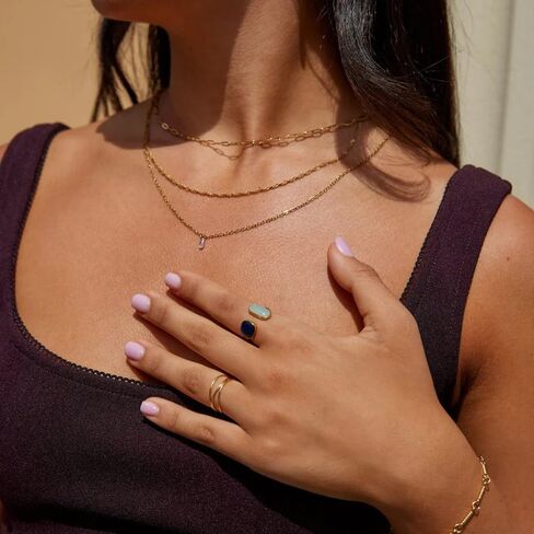 LIU JUN Layered Gold Ring For Women, 14k Gold Plated Enamel Paintings Open Rings Adjustable Fashion Creative Gift Jewelry in Saudi Arabia