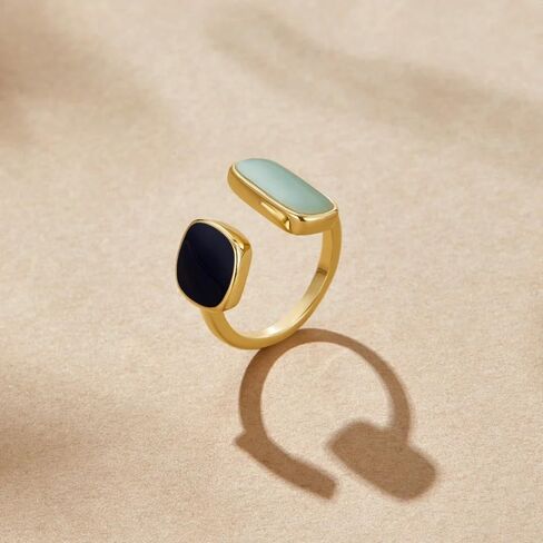 LIU JUN Layered Gold Ring For Women, 14k Gold Plated Enamel Paintings Open Rings Adjustable Fashion Creative Gift Jewelry in Saudi Arabia