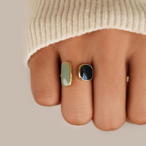 LIU JUN Layered Gold Ring For Women, 14k Gold Plated Enamel Paintings Open Rings Adjustable Fashion Creative Gift Jewelry in Saudi Arabia