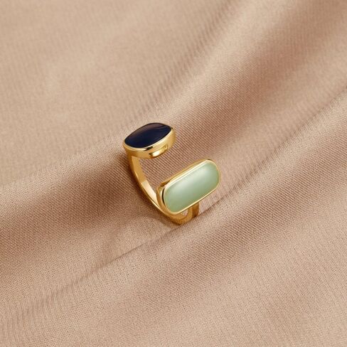 LIU JUN Layered Gold Ring For Women, 14k Gold Plated Enamel Paintings Open Rings Adjustable Fashion Creative Gift Jewelry in Saudi Arabia