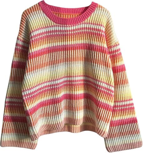 Verdusa Women's Colorful Striped Pullover Sweaters Drop Shoulder Rib Knit Tops Fall Clothes in Saudi Arabia