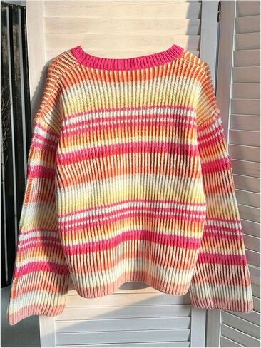 Verdusa Women's Colorful Striped Pullover Sweaters Drop Shoulder Rib Knit Tops Fall Clothes in Saudi Arabia