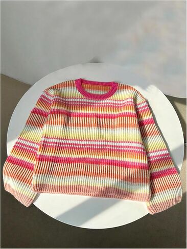 Verdusa Women's Colorful Striped Pullover Sweaters Drop Shoulder Rib Knit Tops Fall Clothes in Saudi Arabia