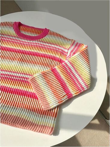 Verdusa Women's Colorful Striped Pullover Sweaters Drop Shoulder Rib Knit Tops Fall Clothes in Saudi Arabia