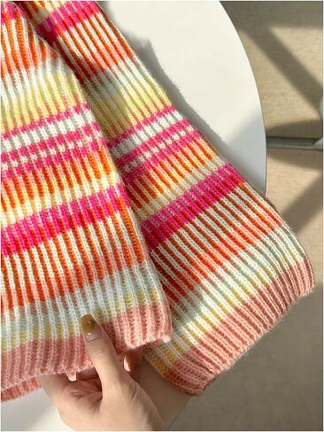 Verdusa Women's Colorful Striped Pullover Sweaters Drop Shoulder Rib Knit Tops Fall Clothes in Saudi Arabia