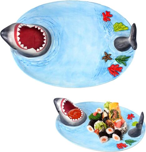 Shark Sushi Plate - Hand-Painted Ceramic - Lead-Free - Food-Safe Materials - Secure and Sturdy - Microwave/Oven/Freezer/Dishwasher Safe - Ideal Gift for Sushi Enthusiasts! in Saudi Arabia
