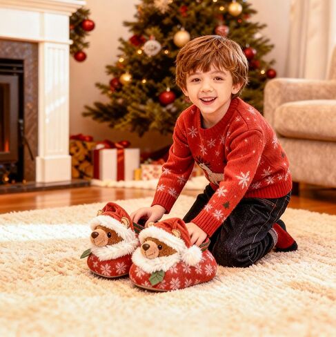 Onmygogo Fuzzy Animal Slippers for Toddler and Little Kids, Moose Giraffe Dog Slippers for Boys Girls in Kuwait