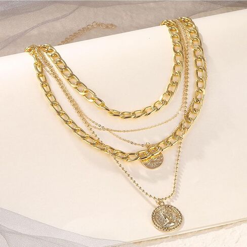 Atiptu Vintage Pirate Necklace for Women Chunky Layered Link Chain Choker Coin Necklaces Punk 80s 90s Necklace Pirate Jewelry for Women Men Prom Costume in Saudi Arabia