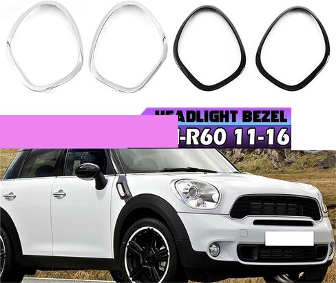 Headlight Trim Ring Bezel Compatible for R60 Cooper Countryman 2011-16 Glossy Black/Chrome Surround Cover 51139801573,51139801574(Chrome) in Saudi Arabia