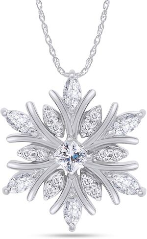 THE JEWEL ZONE White Cubic Zirconia Snowflake Pendant Necklace in 14k Gold Over Sterling Silver in Saudi Arabia