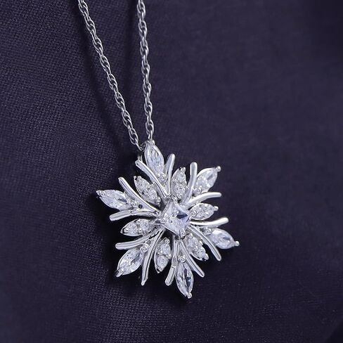 THE JEWEL ZONE White Cubic Zirconia Snowflake Pendant Necklace in 14k Gold Over Sterling Silver in Saudi Arabia