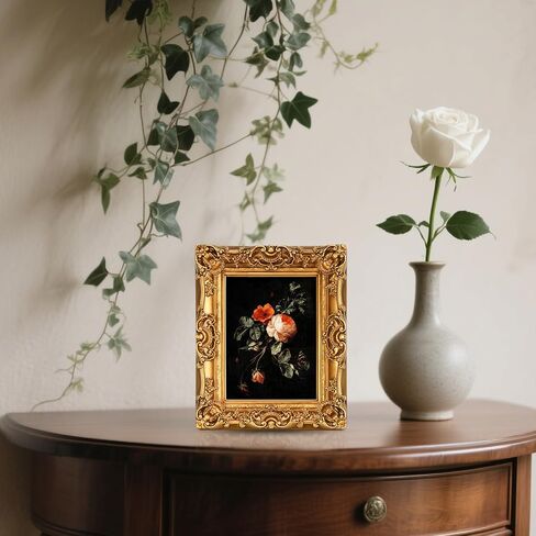 إطار صورة عتيق مقاس 6 × 8، طراز باروكي ذهبي مزخرف بواجهة زجاجية، إطار صورة مقاس 6 × 8 لعرض معلق على الحائط على سطح الطاولة in Saudi Arabia