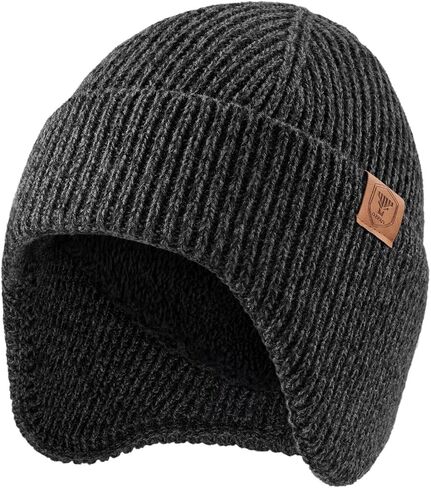 OZERO Winter Beanies Hats Men: Beanie with Ear Flaps Outdoor Thermal Knitted Hat - Warm Ski Stocking Polar Fleece Cuffed Cap in Kuwait