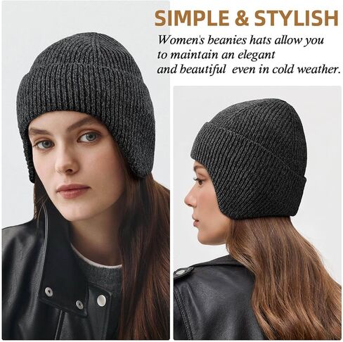 OZERO Winter Beanies Hats Men: Beanie with Ear Flaps Outdoor Thermal Knitted Hat - Warm Ski Stocking Polar Fleece Cuffed Cap in Kuwait