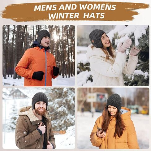 OZERO Winter Beanies Hats Men: Beanie with Ear Flaps Outdoor Thermal Knitted Hat - Warm Ski Stocking Polar Fleece Cuffed Cap in Kuwait