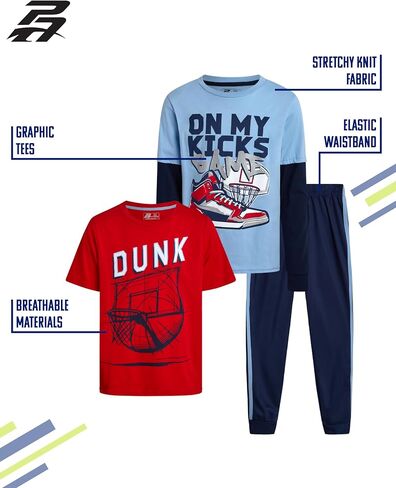 Pro Athlete Boys Tracksuit Set - 3 Piece Outfit with Tricot Jogger Pants Graphic Tee & Two Fer Shirt - Athletic Outfit (8-16) in Kuwait