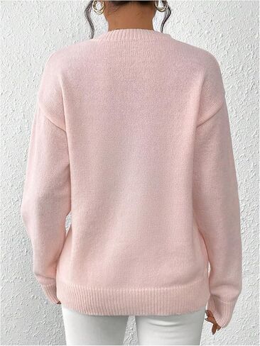 MakeMeChic Women's Crew Neck Sweater Bow Knot Sequin Long Sleeve Drop Shoulder Knit Top in Saudi Arabia