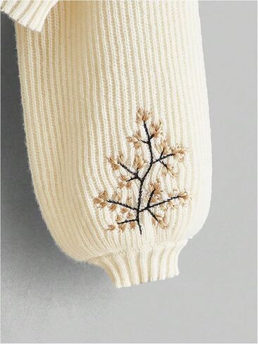 المرأة الأزهار المطرزة انخفاض الكتف المحاصيل البلوزات طويلة الأكمام الياقة المدورة متماسكة السترة in Kuwait