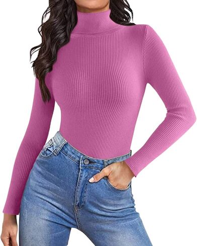 Long Sleeve Shirt Womens Ribbed Knit High Neck Fall Winter Fashion Sweaters Sexy Solid Pullover Tops Wrap Slim Clothes in Saudi Arabia