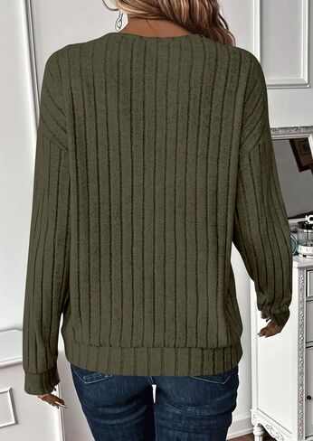 PRETTYGARDEN Fall Fashion 2025 Long Sleeve Shirts for Women Ribbed Knit V Neck Dressy Casual Lightweight Sweaters Tunic Tops in Saudi Arabia