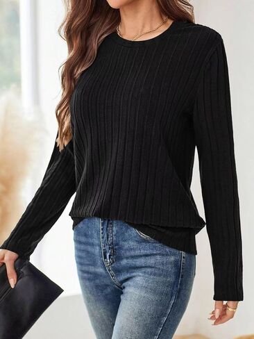 Women's Crewneck Sweaters 2025 Fall Fashion Casual Long Sleeve Pullover Knitwear for Daily Outfits in Saudi Arabia