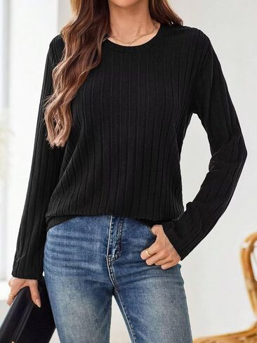 Women's Crewneck Sweaters 2025 Fall Fashion Casual Long Sleeve Pullover Knitwear for Daily Outfits in Saudi Arabia