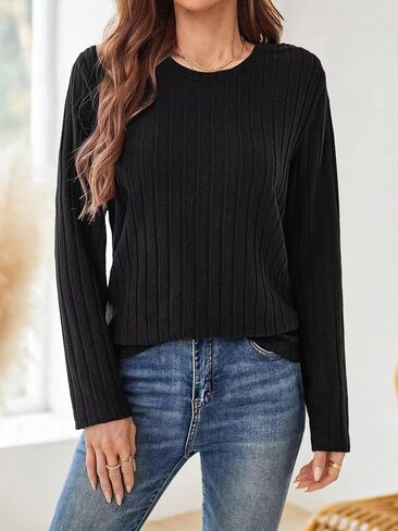 Women's Crewneck Sweaters 2025 Fall Fashion Casual Long Sleeve Pullover Knitwear for Daily Outfits in Saudi Arabia