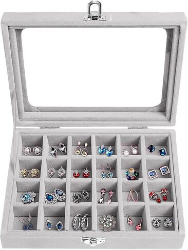 Velvet Jewelry Box, 24 Grid Earrings Jewelry Ring Display Organiser Box for Girls Wife Mom Women,black in Saudi Arabia