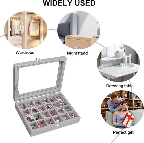 Velvet Jewelry Box, 24 Grid Earrings Jewelry Ring Display Organiser Box for Girls Wife Mom Women,black in Saudi Arabia