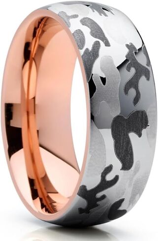 OVIEDO JEWELRY Camouflage Wedding Ring,Tungsten Carbide Ring,Engagement,Dome Band,Rose Gold,Silver Anniversary,Unisex,Comfort Fit,8mm in Saudi Arabia