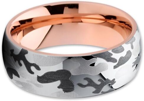 OVIEDO JEWELRY Camouflage Wedding Ring,Tungsten Carbide Ring,Engagement,Dome Band,Rose Gold,Silver Anniversary,Unisex,Comfort Fit,8mm in Saudi Arabia