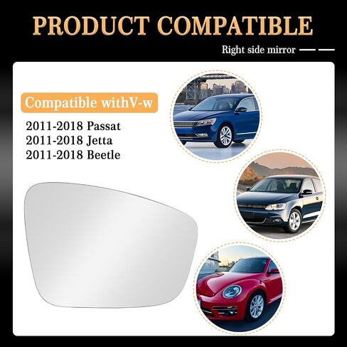 استبدال زجاج المرآة الجانبية اليمنى للركاب لسيارة VW 2012-2015/2017 Passat، 2011-2018 Jetta، 2012-2019 Beetle Side Mirror Glass مع حامل خلفي in Saudi Arabia