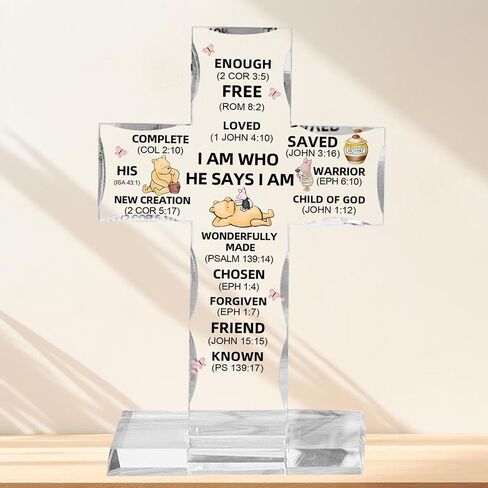 Christian Religious Gifts Acrylic Cross, Inspirational Winnie Bible Verse Plaques, Winnie Faith Keepsake Paperweights, Encouragement Presents for Mom Dad Friend Coworker, Home Office Desk Decor in Saudi Arabia
