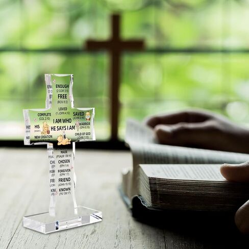 Christian Religious Gifts Acrylic Cross, Inspirational Winnie Bible Verse Plaques, Winnie Faith Keepsake Paperweights, Encouragement Presents for Mom Dad Friend Coworker, Home Office Desk Decor in Saudi Arabia
